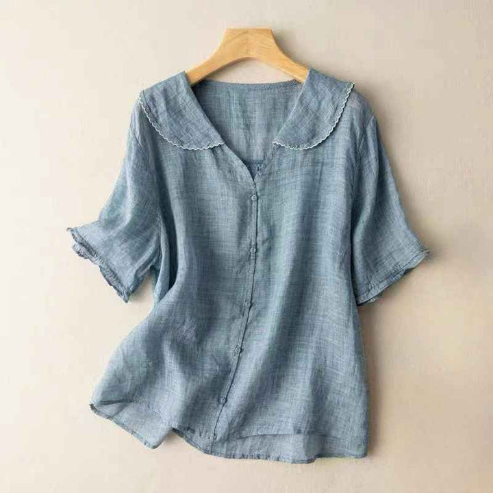 Women's Textured Blouse with Scalloped Collar