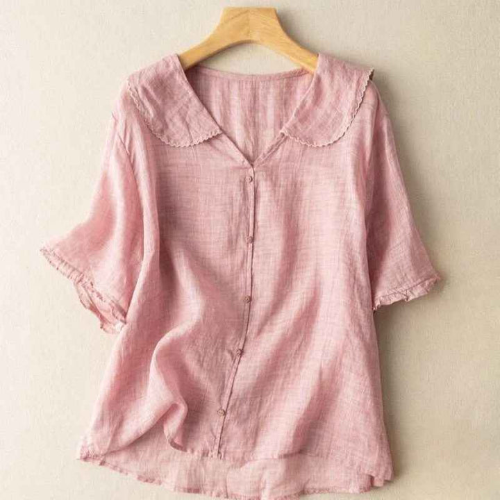Women's Textured Blouse with Scalloped Collar