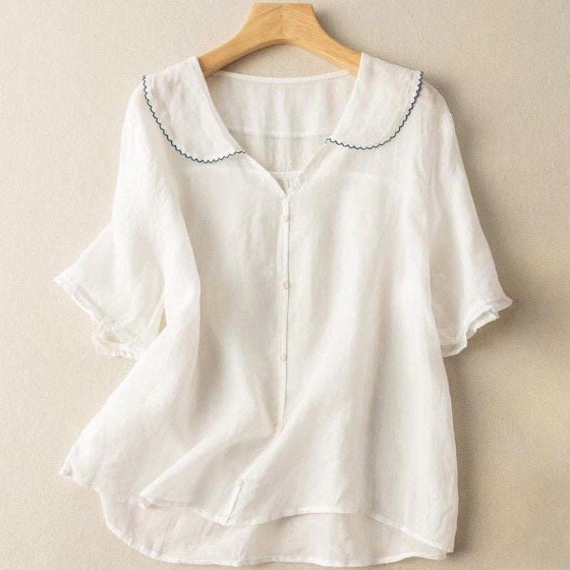 Blouse texturée pour femme avec col festonné