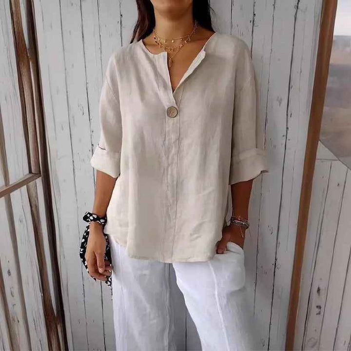 Women's V-Neck Button-Up Blouse