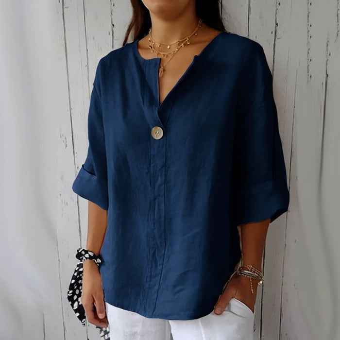 Women's V-Neck Button-Up Blouse