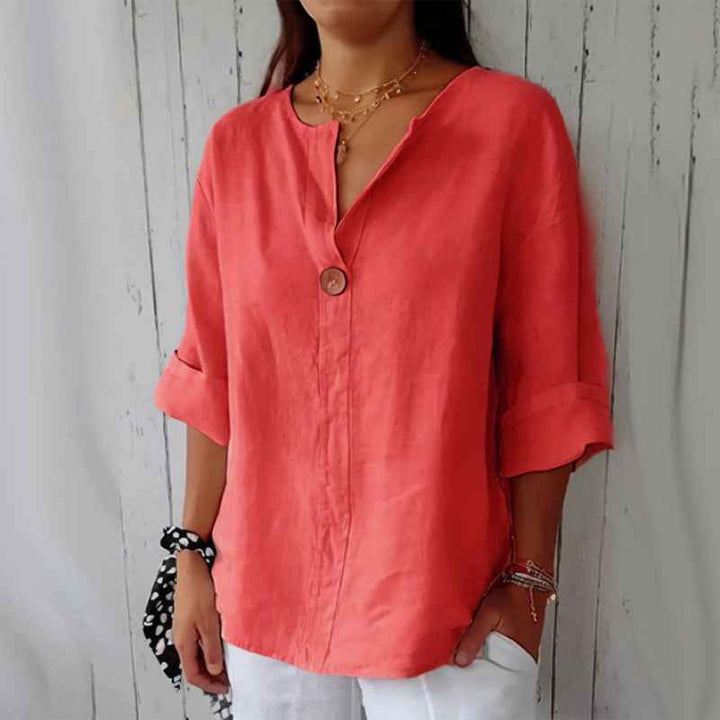 Women's V-Neck Button-Up Blouse