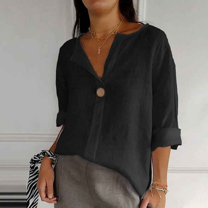 Women's V-Neck Button-Up Blouse