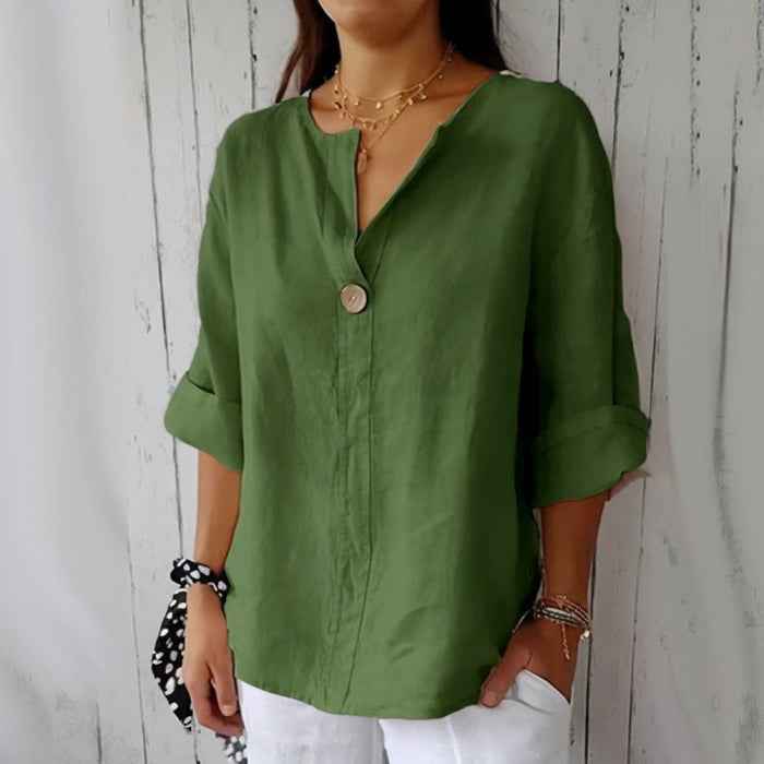 Women's V-Neck Button-Up Blouse