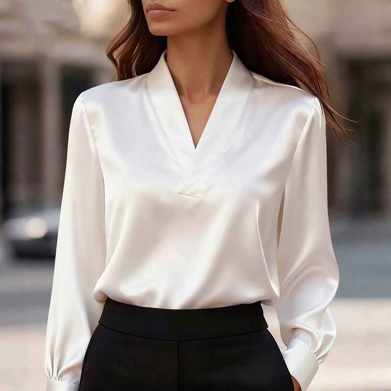 Women's V-Neck Satin Blouse