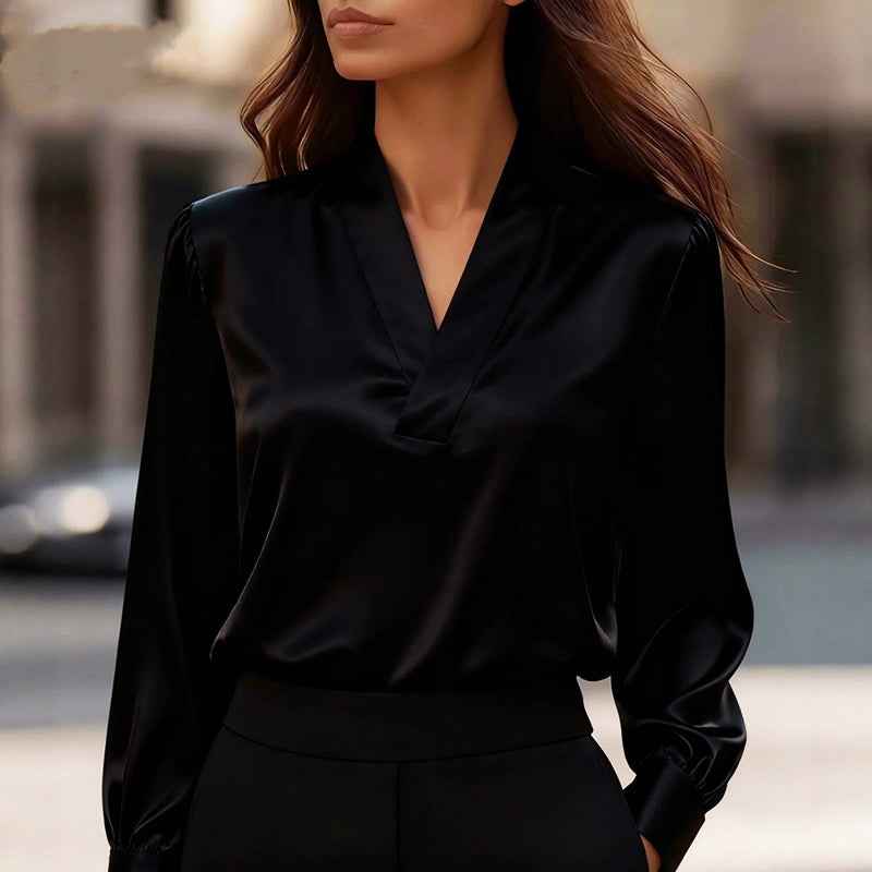 Women's V-Neck Satin Blouse