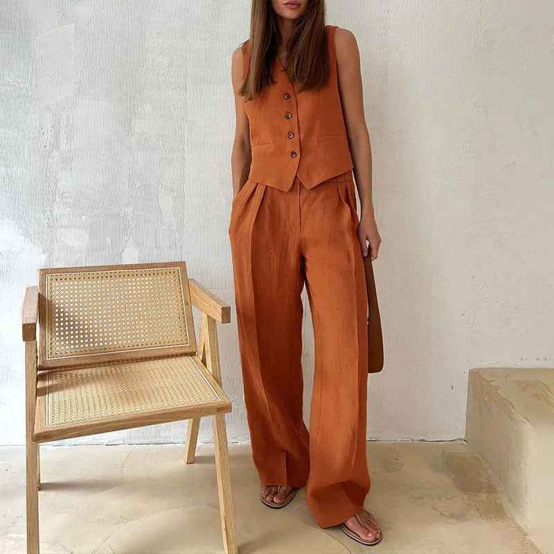 Women's Vest and Wide-Leg Pants Set