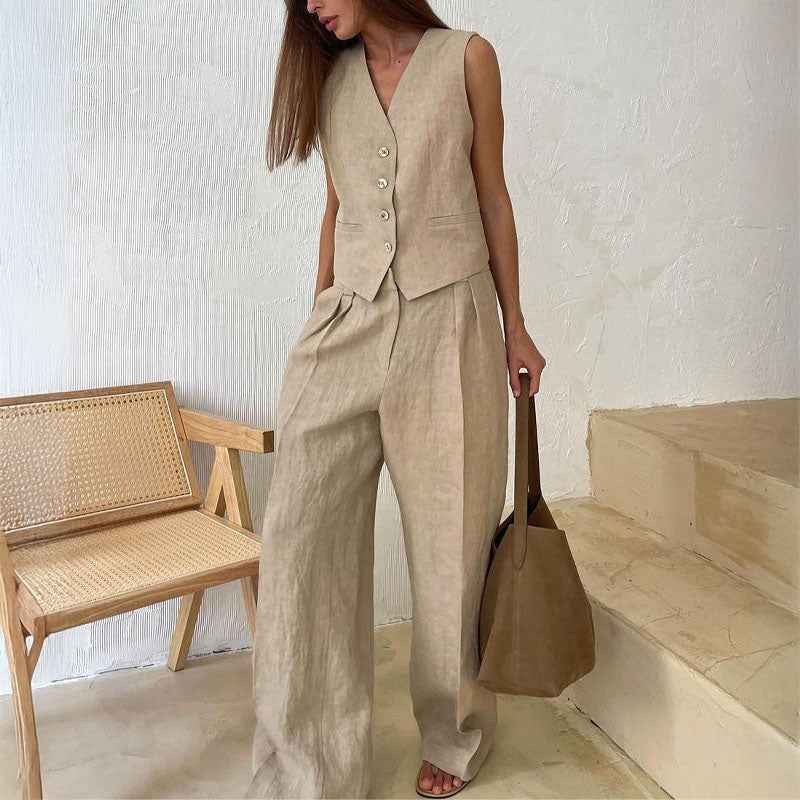 Women's Vest and Wide-Leg Pants Set