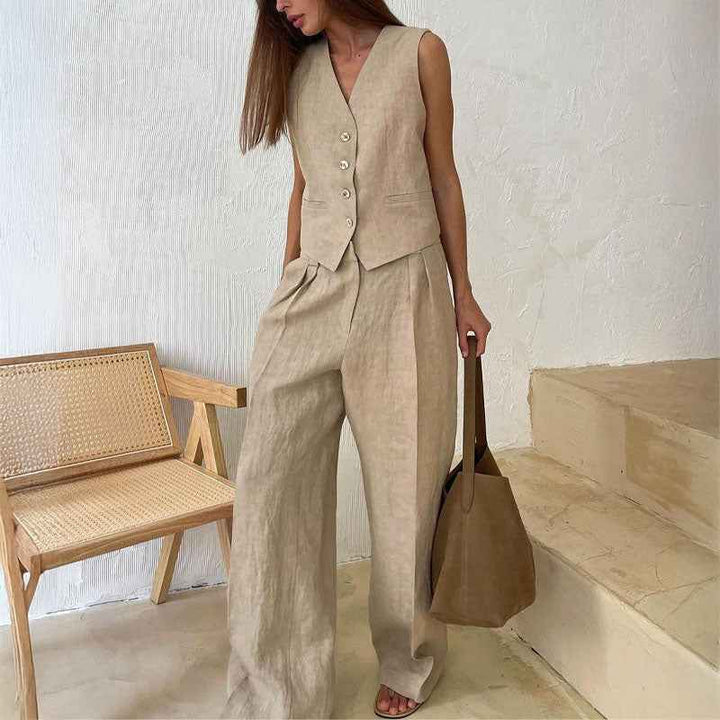 Women's Vest and Wide-Leg Pants Set