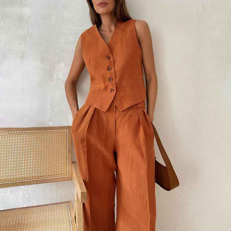 Women's Vest and Wide-Leg Pants Set