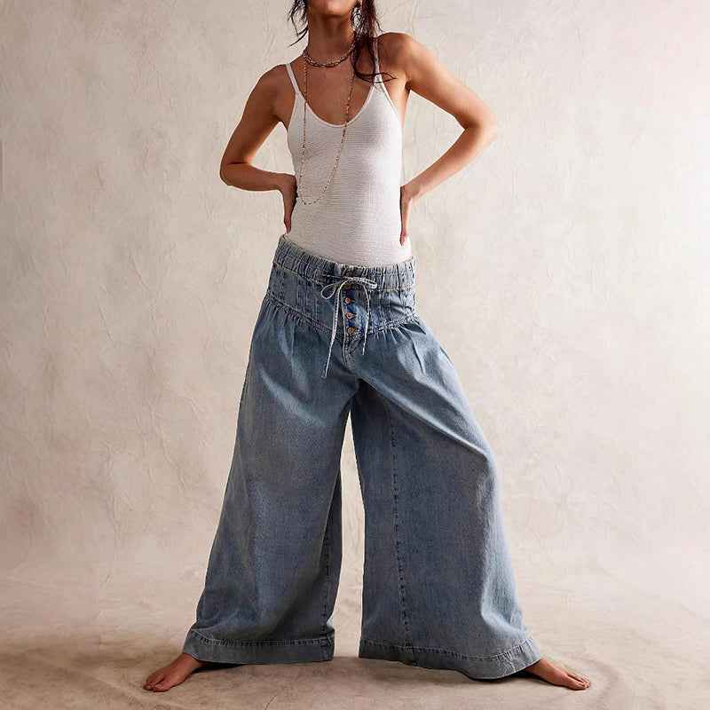 Women's Wide-Leg Chambray Denim Jeans