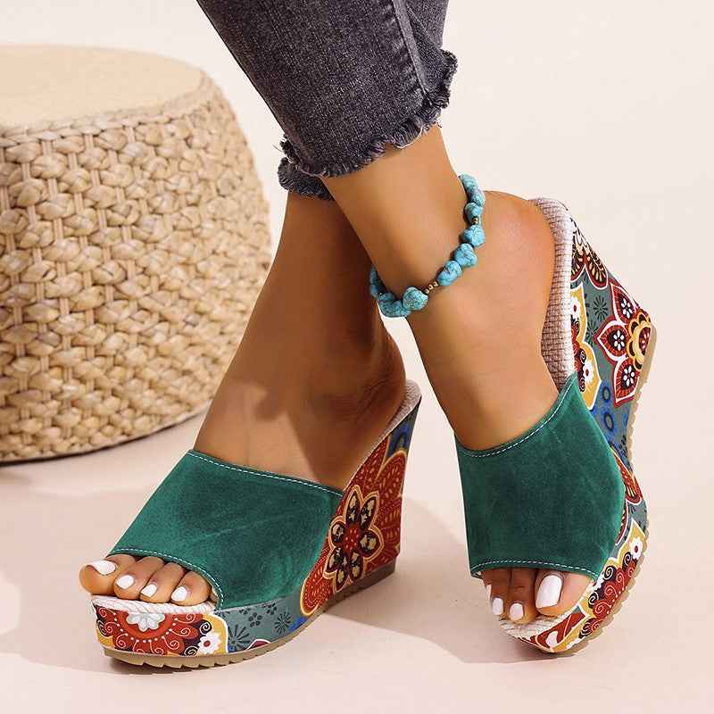 Women's Velvet Boho Wedge Sandals