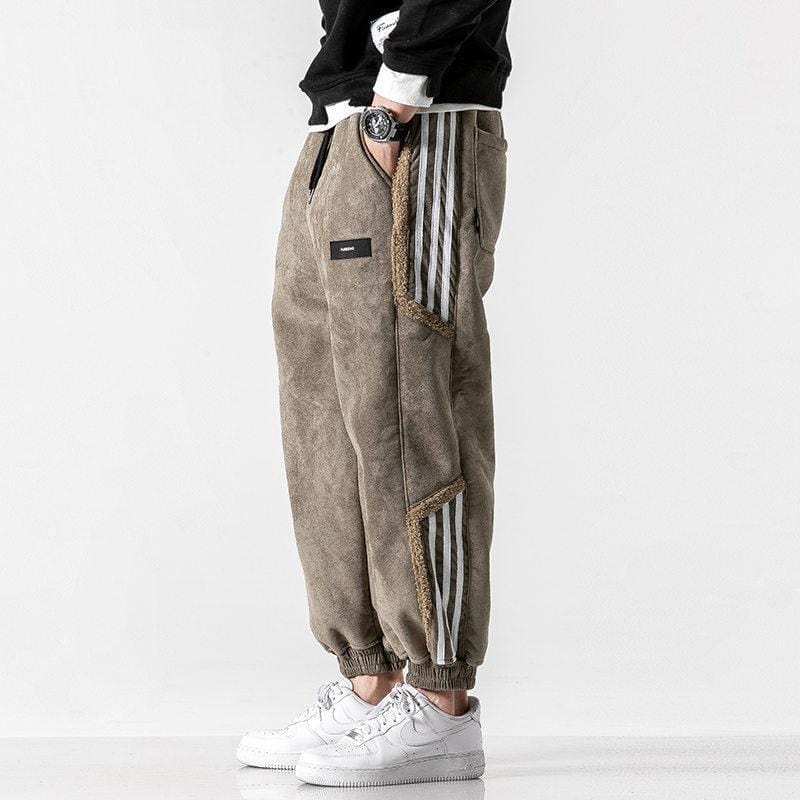 Men's Casual Fleece-Lined Relaxed Fit Joggers for Trendy Streetwear Brown