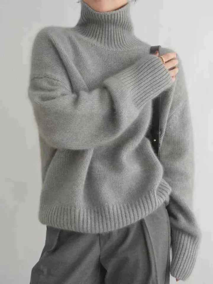 Women's Cashmere Turtleneck Sweater - Malta Style Gray