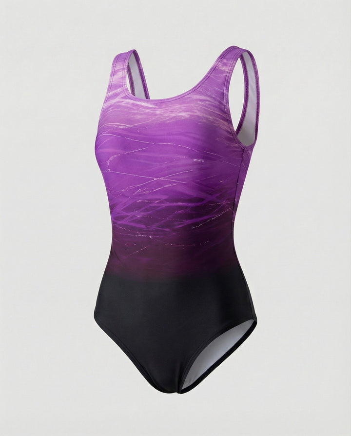 Comfortable Women's Swimsuit - Quick-Drying, Sporty Open Back Design Purple
