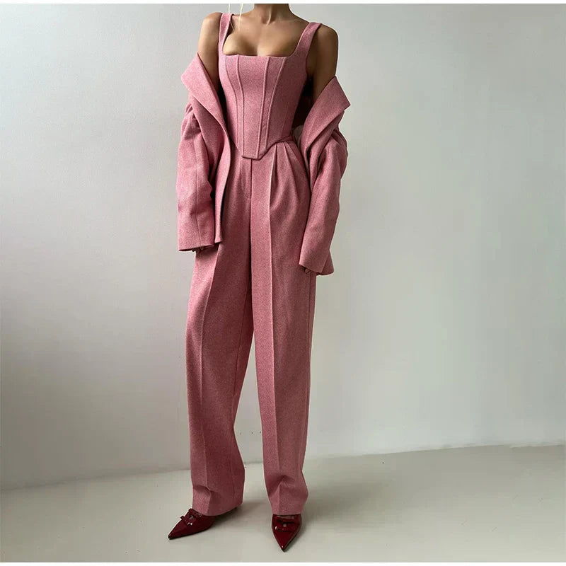 Comfy 3-Piece Women's Set - Blazer, Pants, and Corset Top