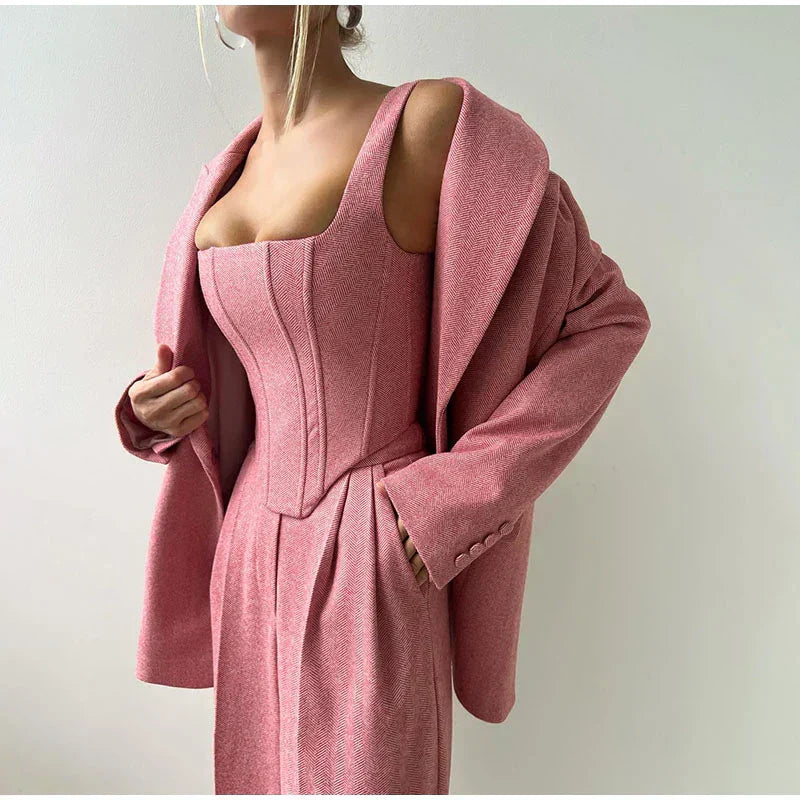Comfy 3-Piece Women's Set - Blazer, Pants, and Corset Top