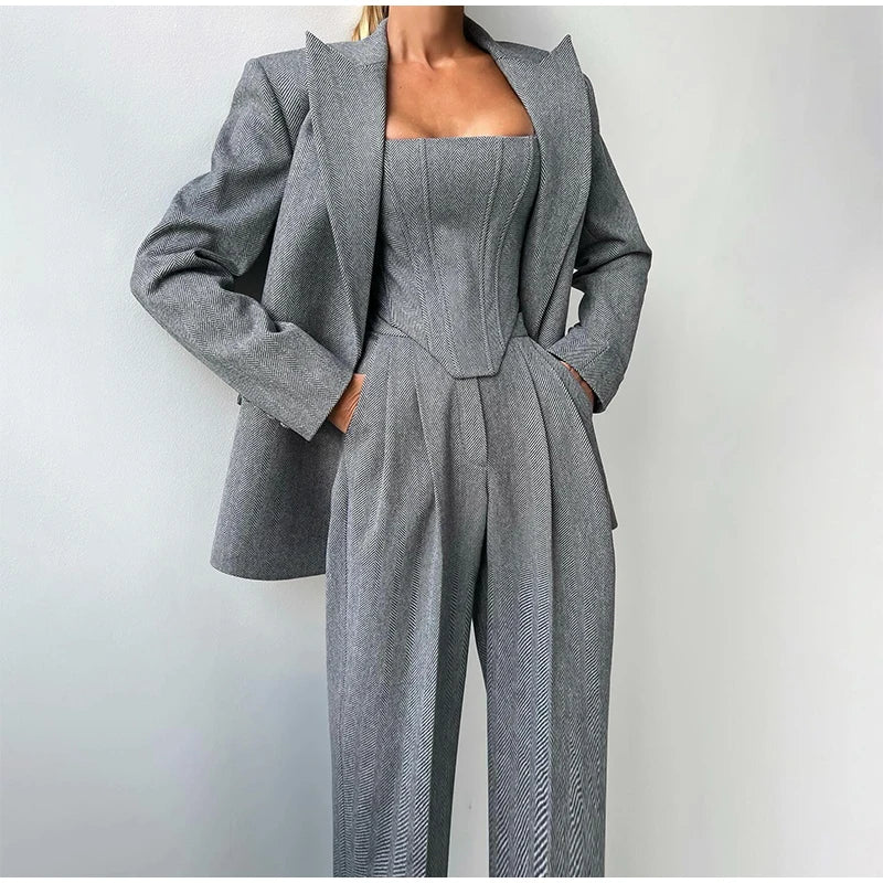 Comfy 3-Piece Women's Set - Blazer, Pants, and Corset Top
