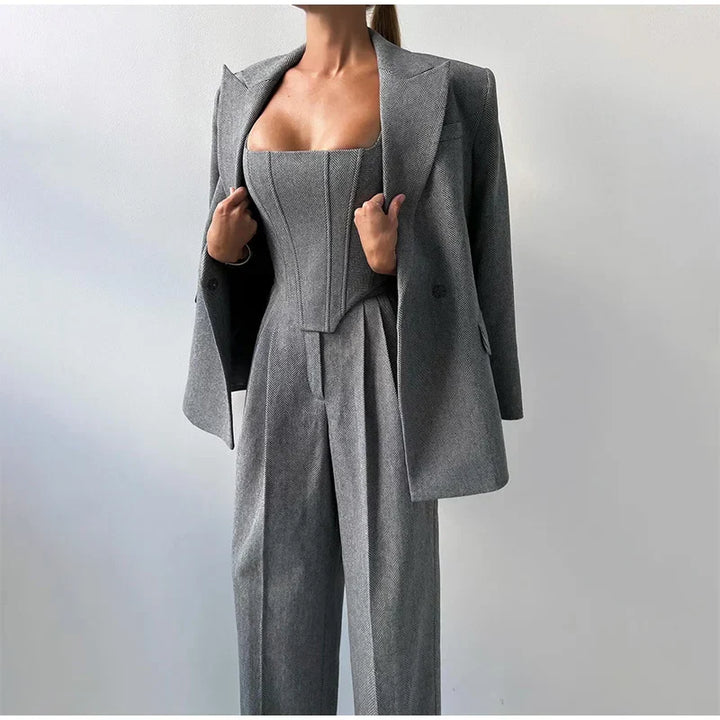 Comfy 3-Piece Women's Set - Blazer, Pants, and Corset Top