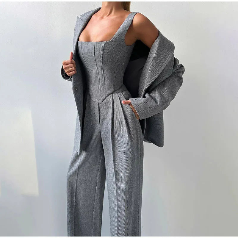 Comfy 3-Piece Women's Set - Blazer, Pants, and Corset Top