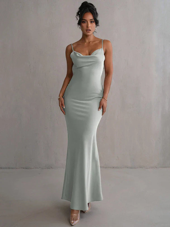 Concetta | Women's Elegant Maxi Dress with Open Back & Cowl Neck Green