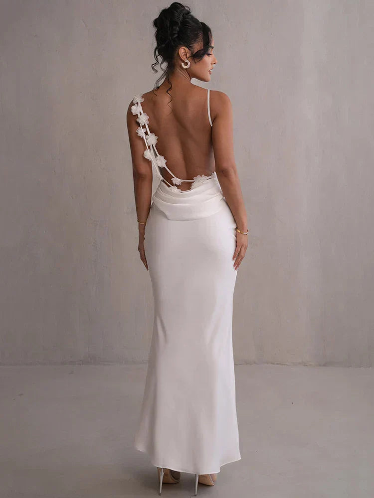 Concetta | Women's Elegant Maxi Dress with Open Back & Cowl Neck White