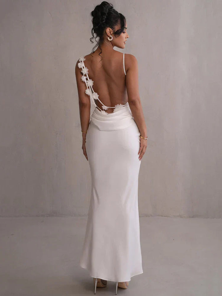Concetta | Women's Elegant Maxi Dress with Open Back & Cowl Neck White