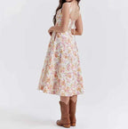 Women's Floral Print Midi Dress – Corset Style – Breathable Fabric – Split Design – Wide Straps