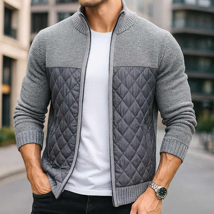 Cotton Knitted Jacket for Men Light Grey