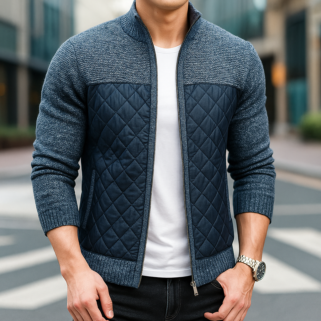 Cotton Knitted Jacket for Men Navy Blue