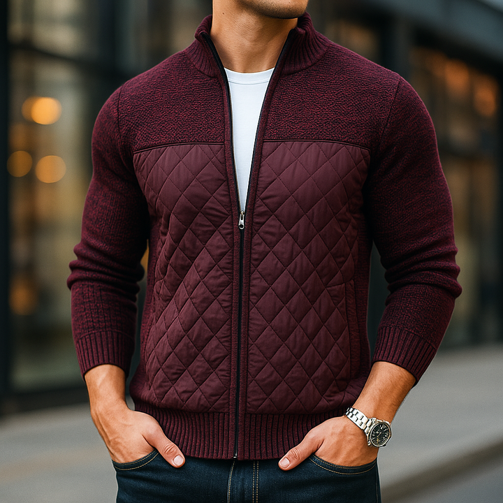 Cotton Knitted Jacket for Men Burgundy
