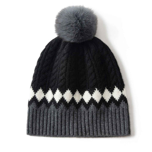 Women's Cable Knit Beanie Winter Essential Knitwear Collection Black