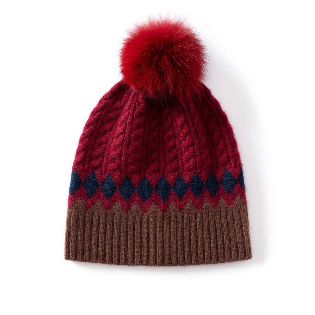 Women's Cable Knit Beanie Winter Essential Knitwear Collection Wine Red