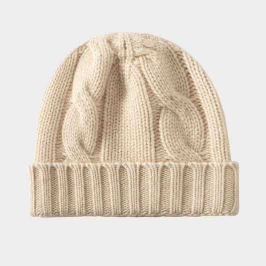 Women's Cable Knit Ribbed Beanie Winter Essential Knitwear Beige