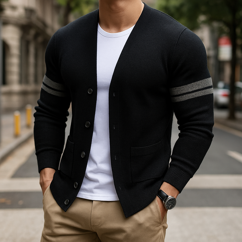 Cozy Knit Cardigan for Men Black