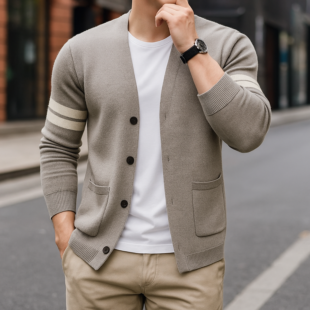 Cozy Knit Cardigan for Men Light Grey