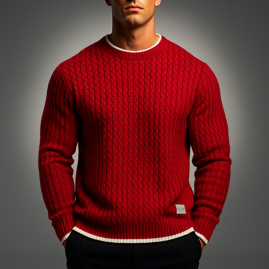Men's Cable Knit Wool Blend Textured Cable-knit Sweater Red