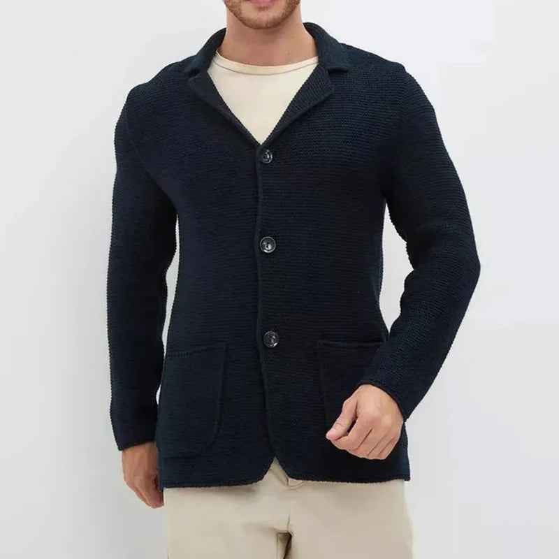 Men's Regular Fit Cardigan with Button Front and Patch Pockets