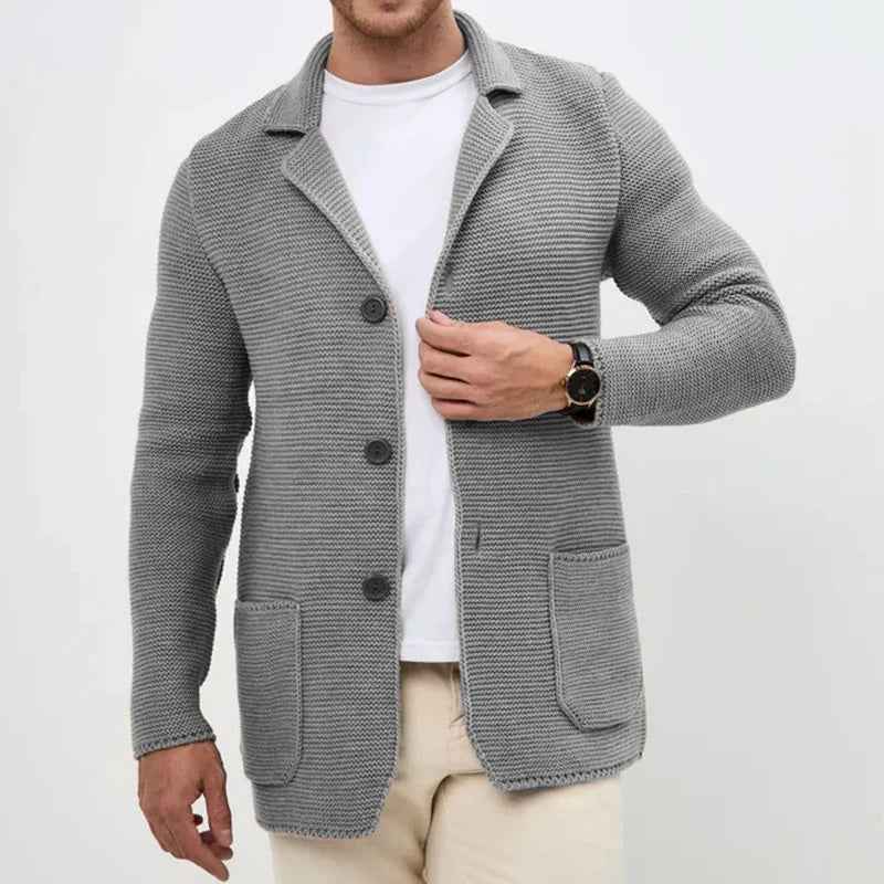 Men's Regular Fit Cardigan with Button Front and Patch Pockets Gray