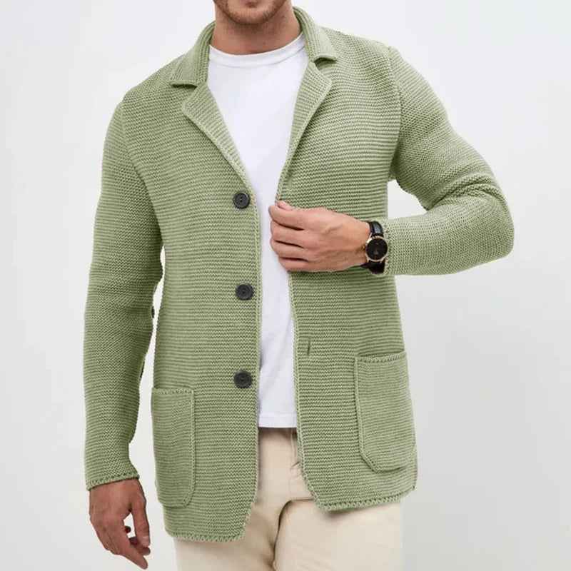 Men's Regular Fit Cardigan with Button Front and Patch Pockets Green