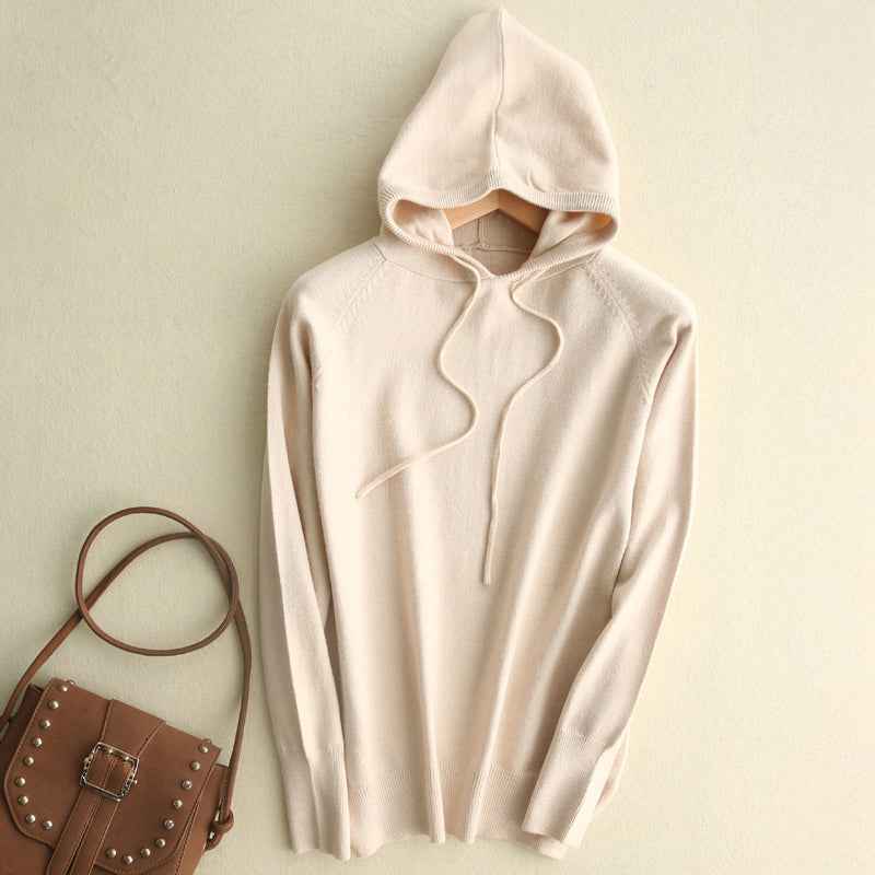 Women's Relaxed Fit Hoodie with Drawstring Hood and Ribbed Cuffs Beige