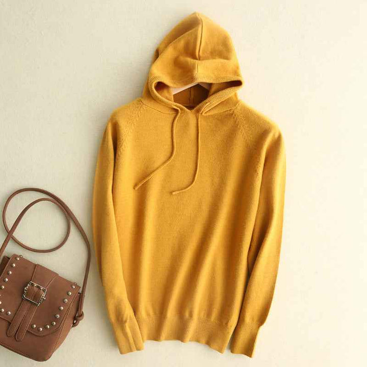 Women's Relaxed Fit Hoodie with Drawstring Hood and Ribbed Cuffs Yellow