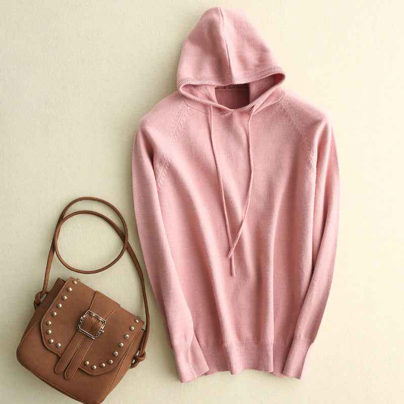 Women's Relaxed Fit Hoodie with Drawstring Hood and Ribbed Cuffs Pink