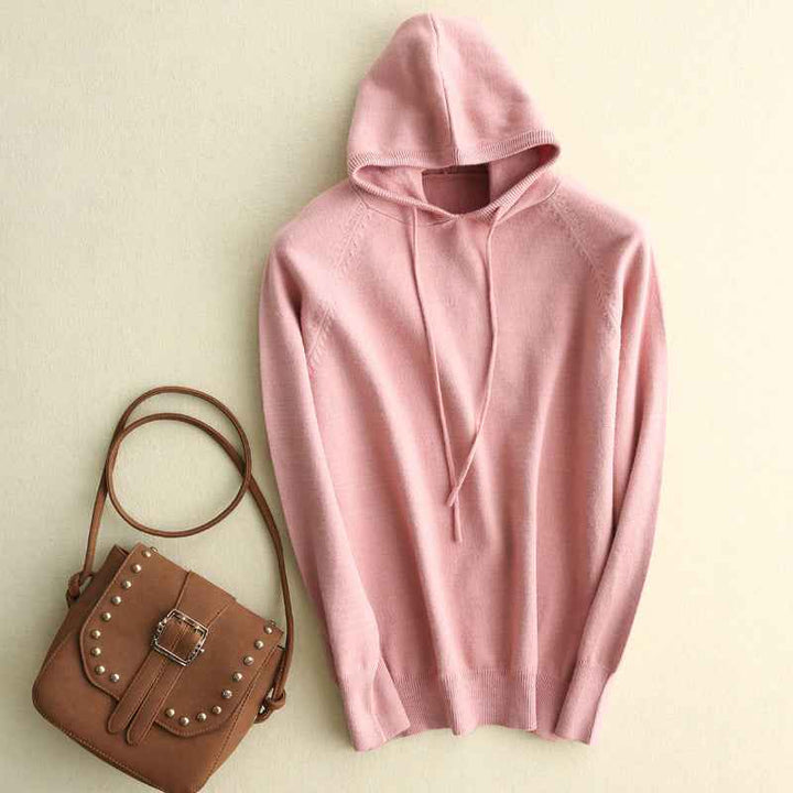 Women's Relaxed Fit Hoodie with Drawstring Hood and Ribbed Cuffs Pink