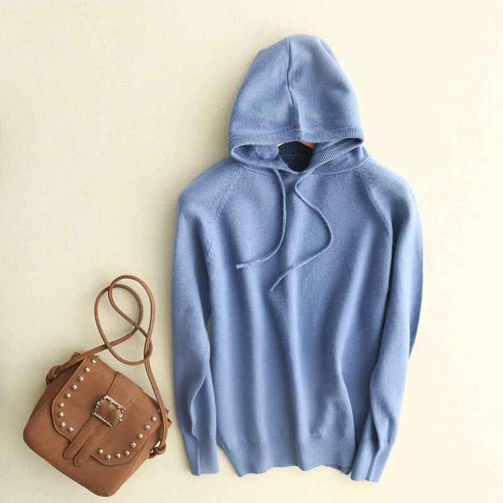 Women's Relaxed Fit Hoodie with Drawstring Hood and Ribbed Cuffs Blue