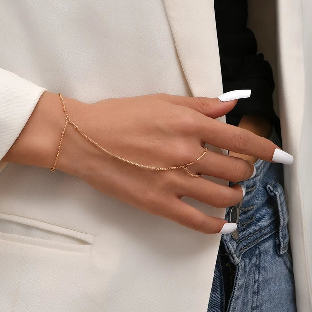 Elicia | Women's Gold Bracelet with Ring - Elegant Adjustable Design 1