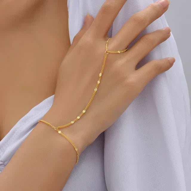 Elicia | Women's Gold Bracelet with Ring - Elegant Adjustable Design 2