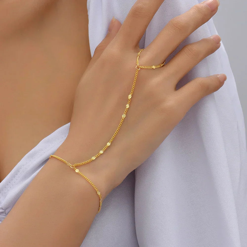 Elicia | Women's Gold Bracelet with Ring - Elegant Adjustable Design
