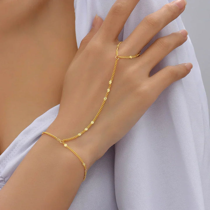 Elicia | Women's Gold Bracelet with Ring - Elegant Adjustable Design