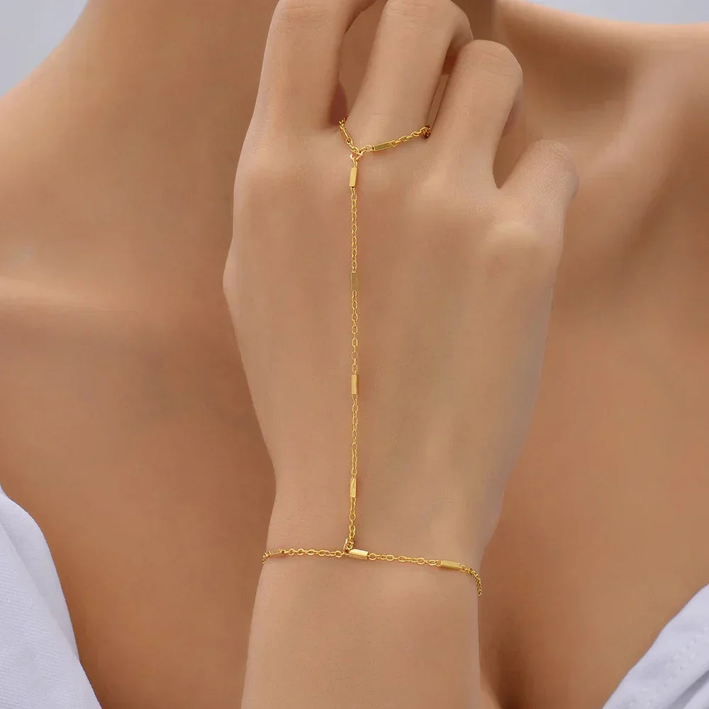 Elicia | Women's Gold Bracelet with Ring - Elegant Adjustable Design